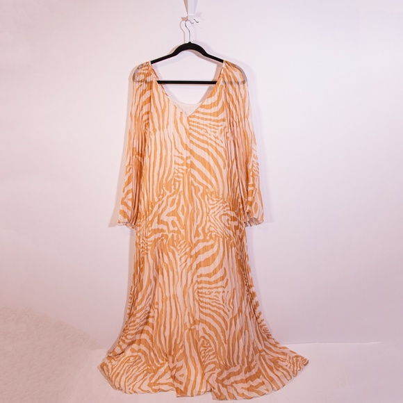 Sezane Julietta Chiffon Accordion Pleated Zebra Animal Print Pattern Maxi Dress - Picture 4 of 4